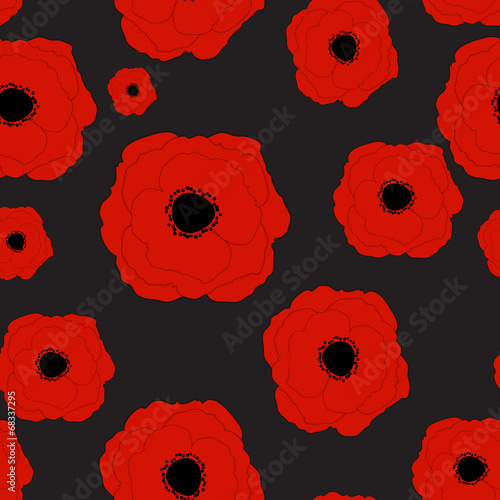 Fototapeta Naklejka Na Ścianę i Meble -  Red Poppies Flower Seamless Pattern Background Vector Illustrati