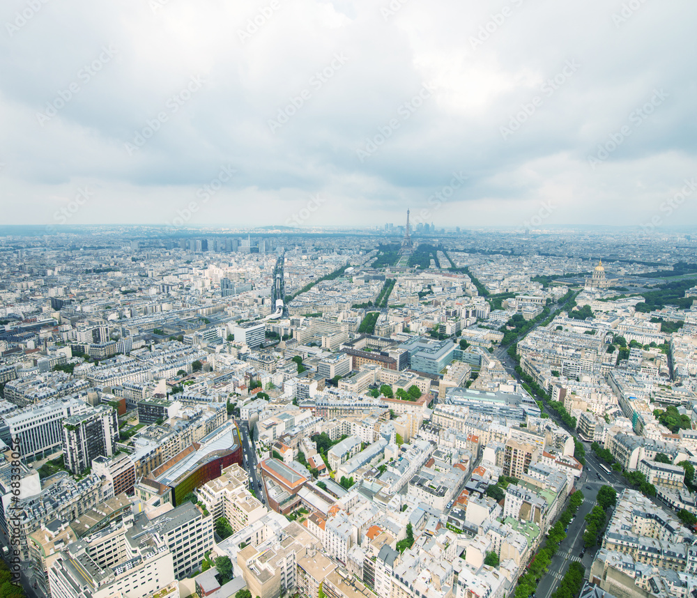 Stunning aerial view of Paris and Tour Eiffel