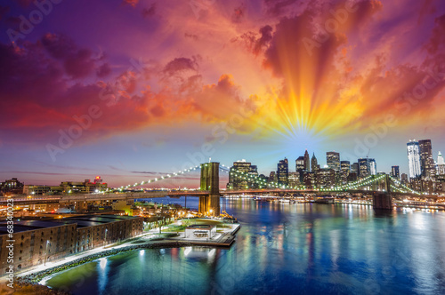 Wonderful sunset colors over New York Cityscape