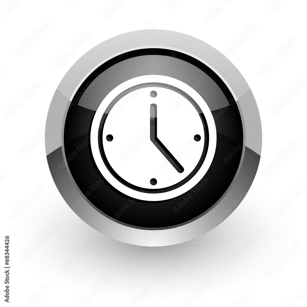 time black chrome glossy web icon time black chrome glossy web icon