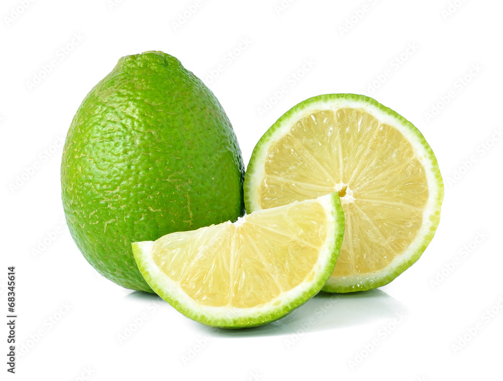 Limes with slices isolated on white background Limes with slices isolated on white background