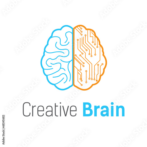 creative logo design human brain with digital brain concept