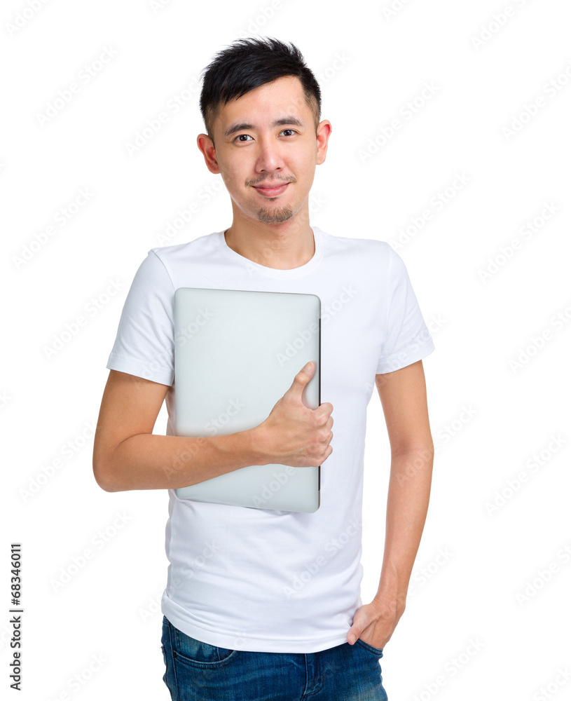 Asian young man with laptop computer Asian young man with laptop computer