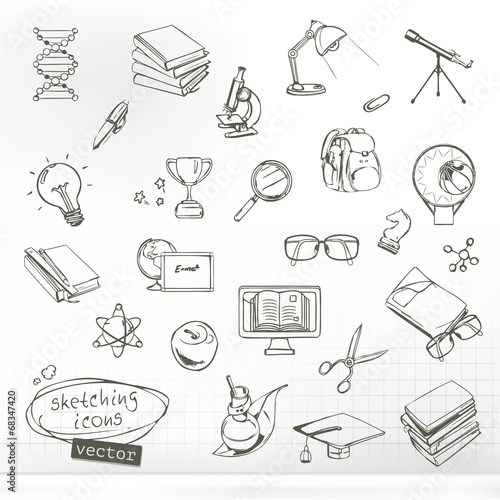 Studying and education, sketches of icons vector set