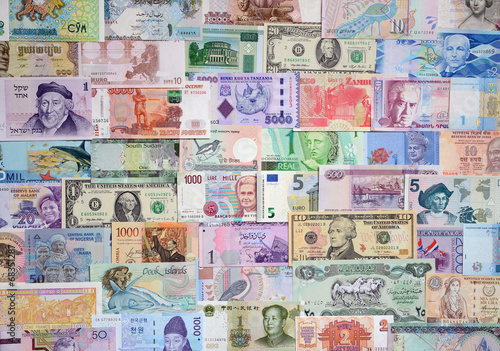 Money of the different countries.