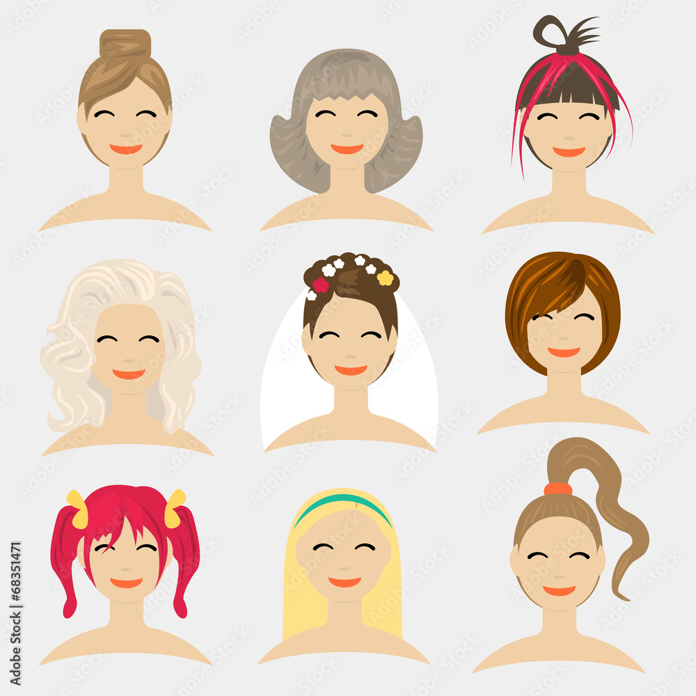 Flat modern design vector illustration concept of hairstyles Flat modern design vector illustration concept of hairstyles