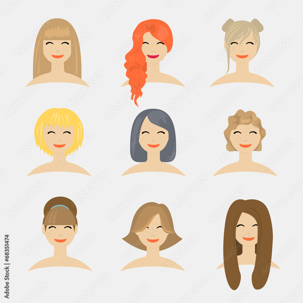 Flat modern design vector illustration concept of hairstyles Flat modern design vector illustration concept of hairstyles