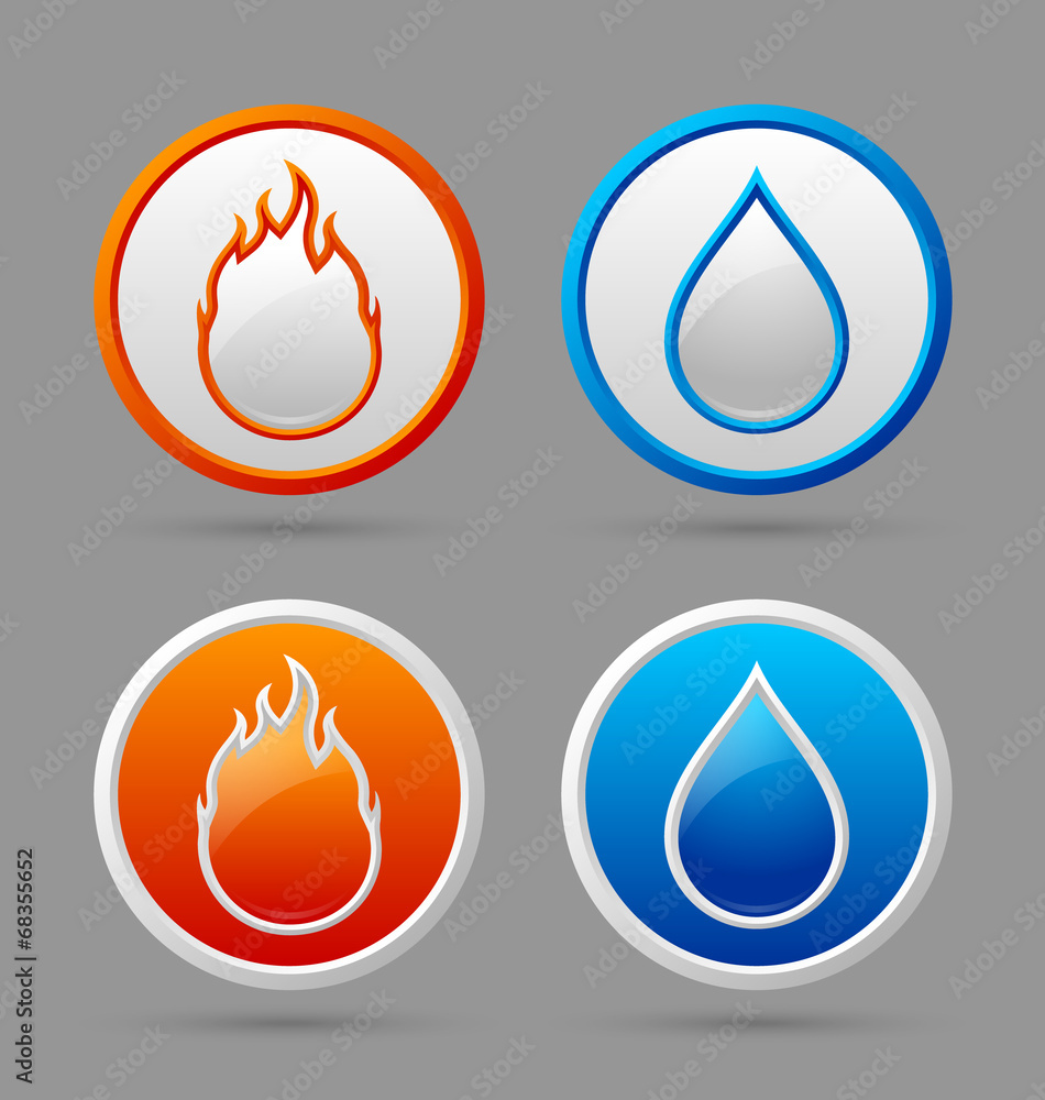 Fire and water icons Fire and water icons