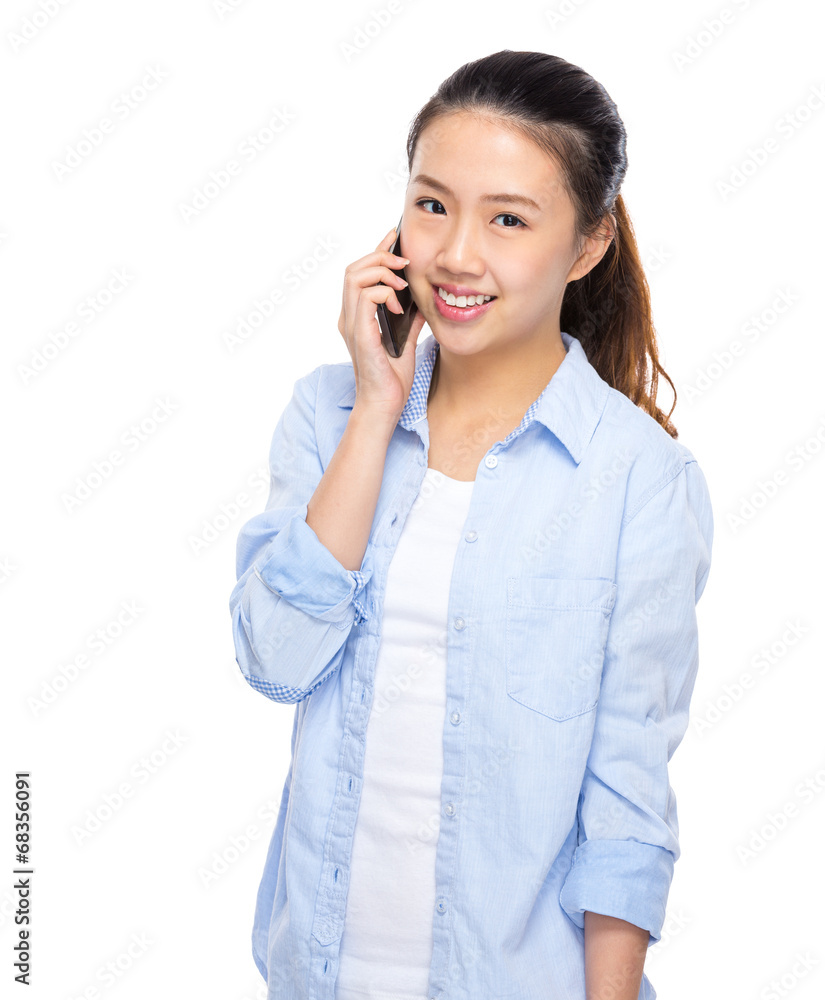 Young woman talk to mobile phone Young woman talk to mobile phone