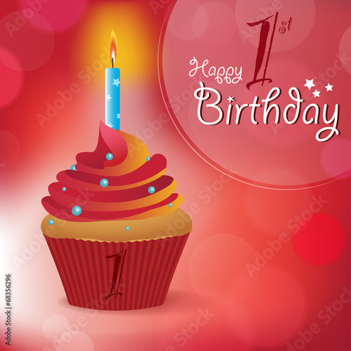 Happy 1st Birthday message -Bokeh Vector  -cupcake & candle
