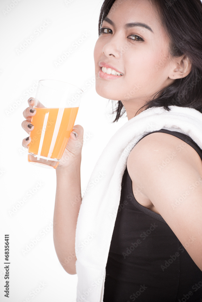 young woman with orange juice, isolated on white background young woman with orange juice, isolated on white background