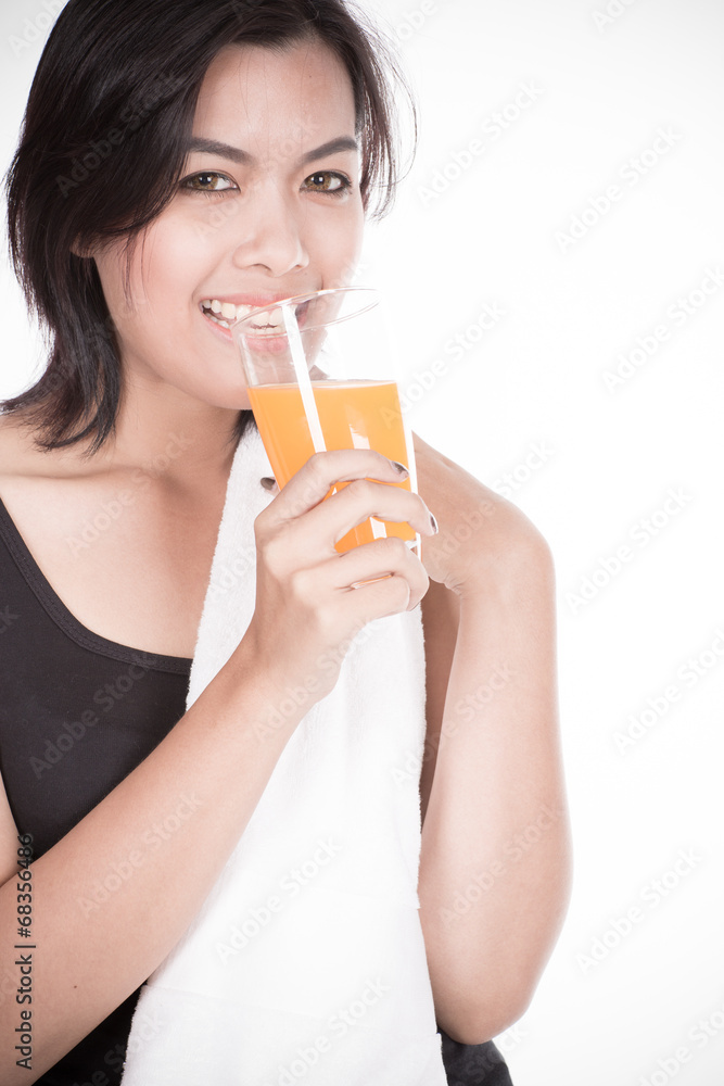 young woman with orange juice, isolated on white background young woman with orange juice, isolated on white background