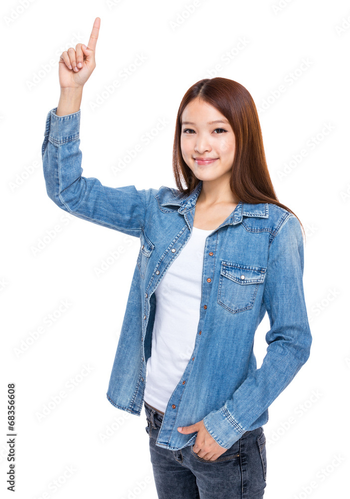 Young woman with finger point out Young woman with finger point out