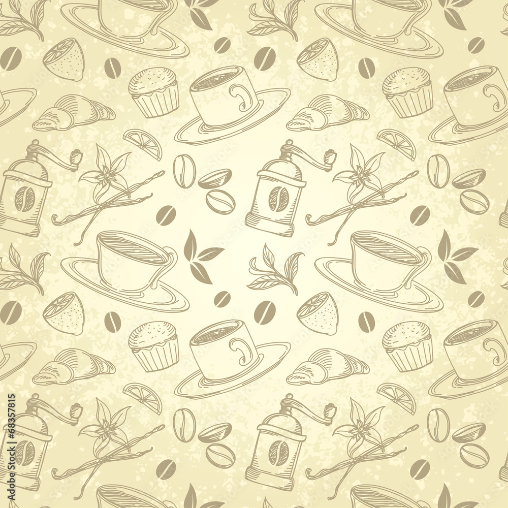 Tea and Coffee Vintage Background in Handmade Style