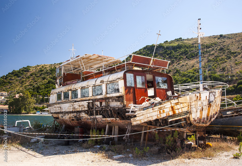 decaying boat greece