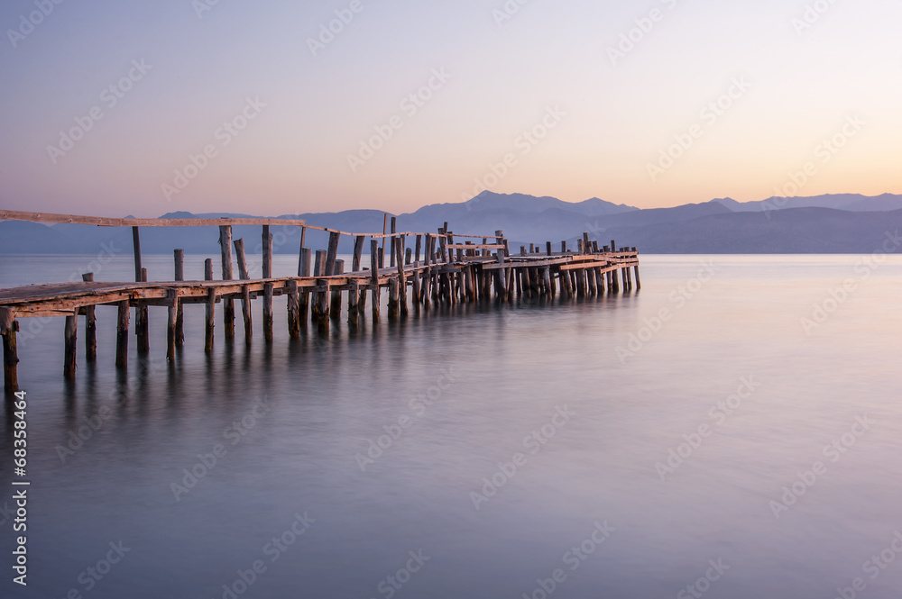 wooden planked jetty, greece