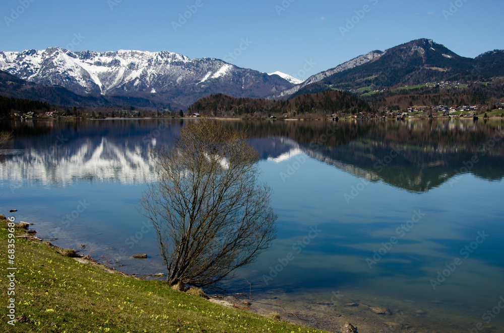 Hallstatt Lake with Alps range background