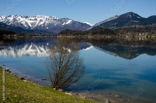 Hallstatt Lake with Alps range background