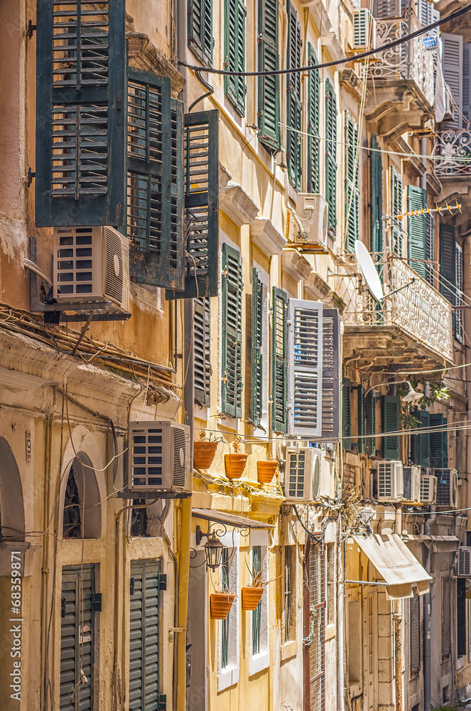 venetian buildings corfu town - obrazy, fototapety, plakaty 