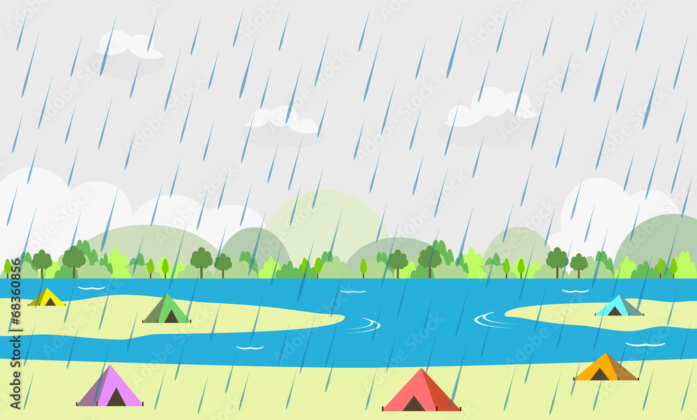 キャンプ場　豪雨