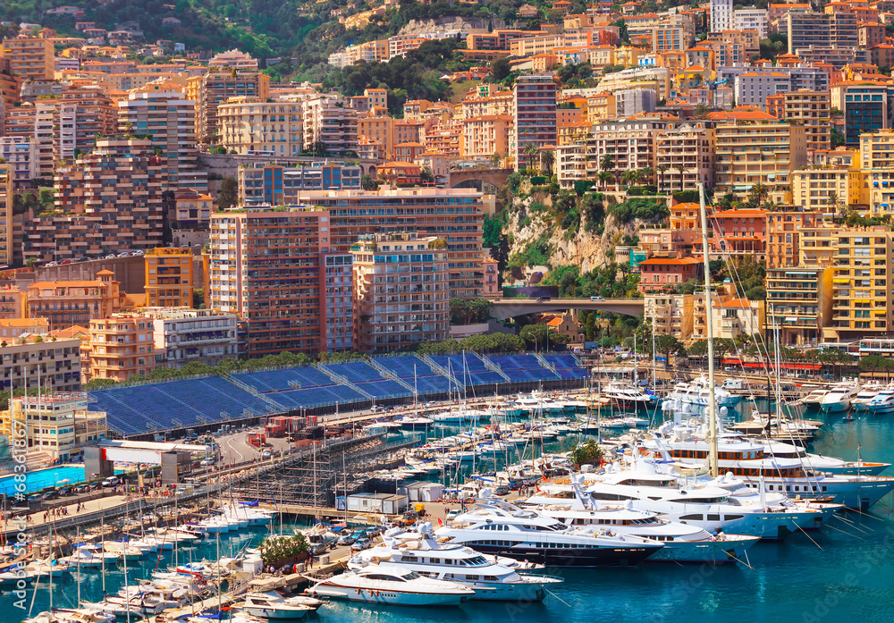View of  Monaco harbour during formula 1 championship, Cote d'