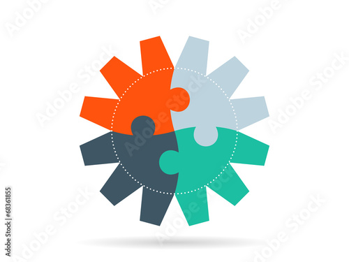 Four sided round puzzle gear presentation infographic diagram