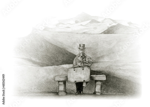 man waiting in the desert