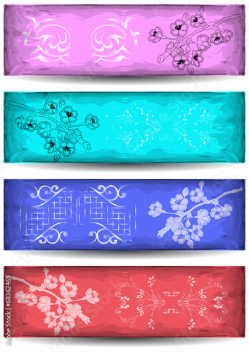 Banners with floral branch and ornament