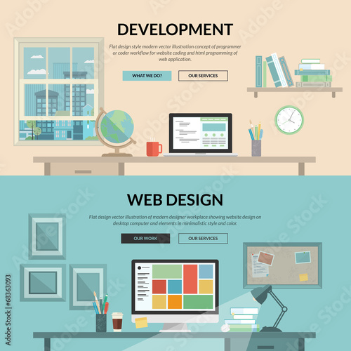 Set of flat design concept for web development