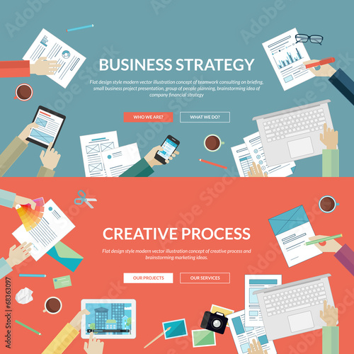 Set of flat design concepts for business and creative process