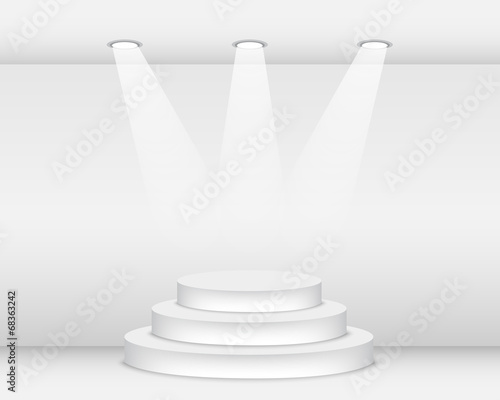 Empty podium illuminated with spotlights