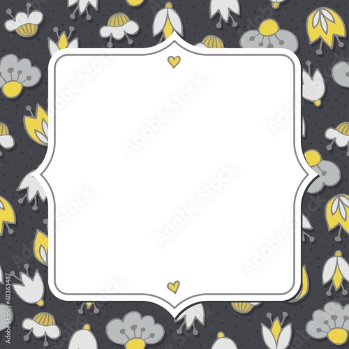 oliwkowe szare kwiaty i kropki deseń z ramką na ciemnym tle