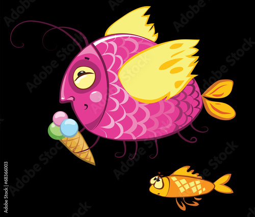 cartoon fishes characters, icecream gourmand