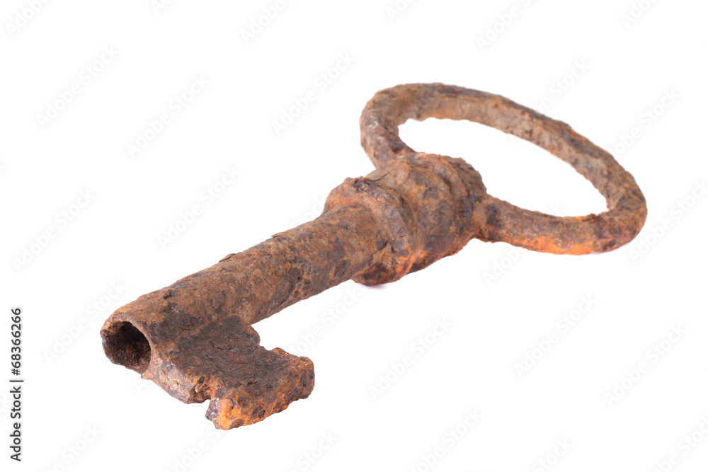 Obraz premium Old rusty key isolated on white background.