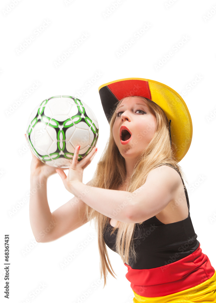 woman with football and Germany flag woman with football and Germany flag