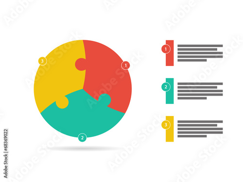 Three sided flat puzzle presentation infographic template vector