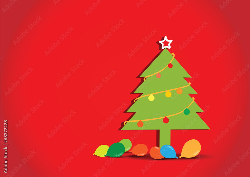 Obraz premium Christmas tree with balloons on red
