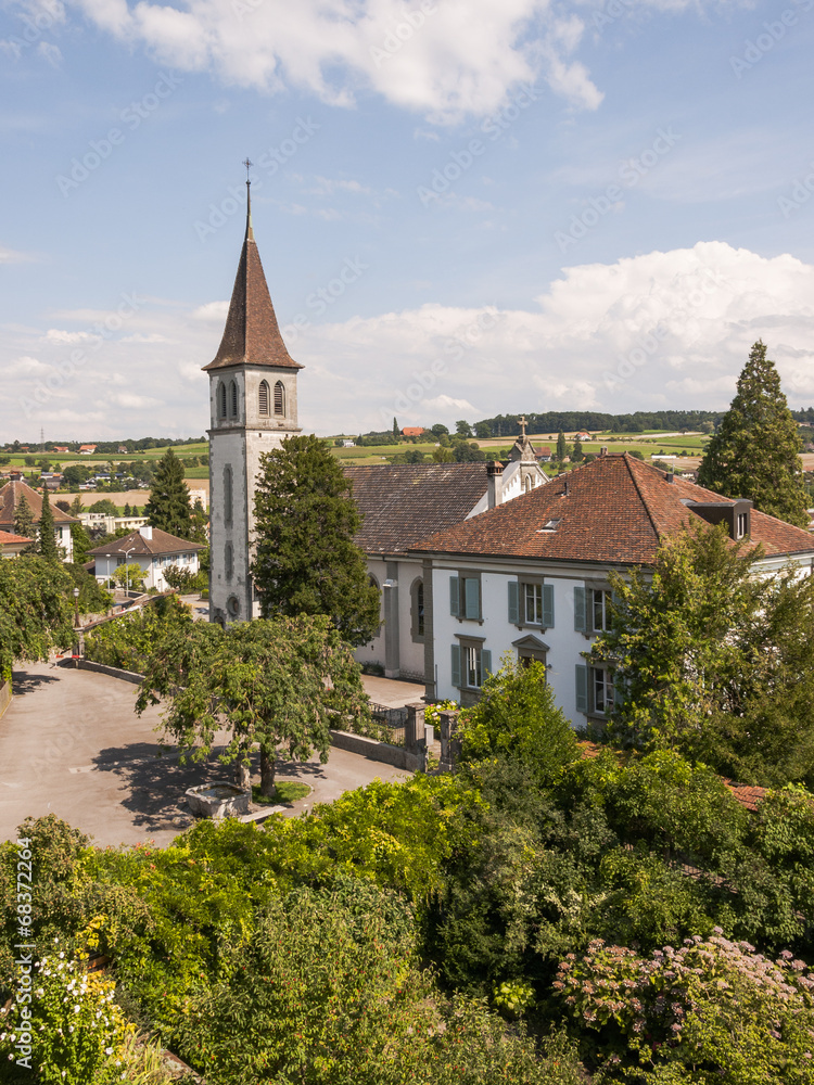 Murten, Altstadt, historische Kirche, Sommer, Schweiz