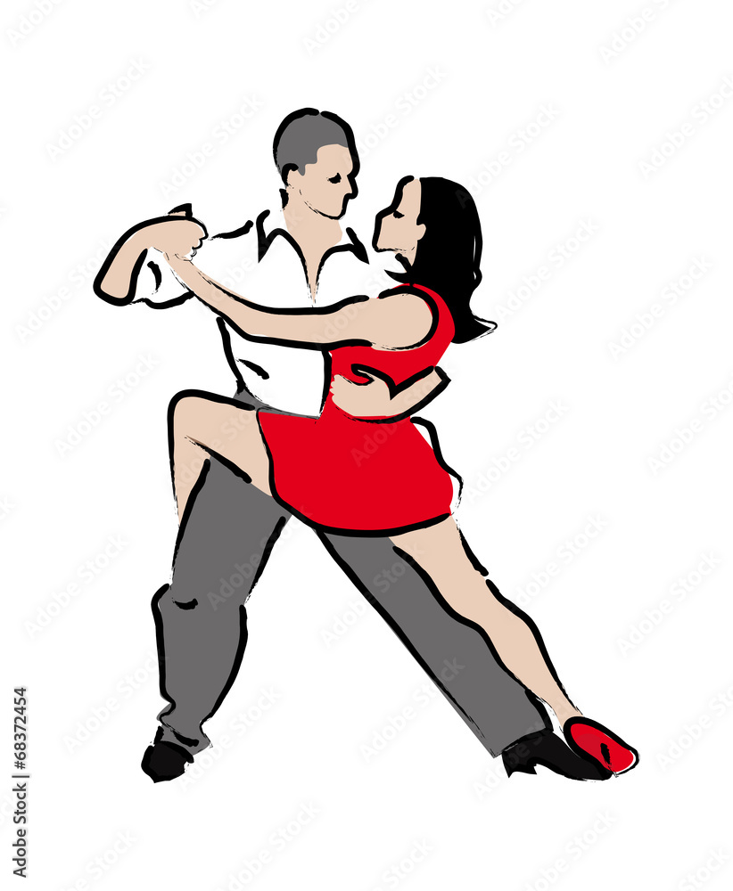 Man and woman dancing tango. stylized illustration