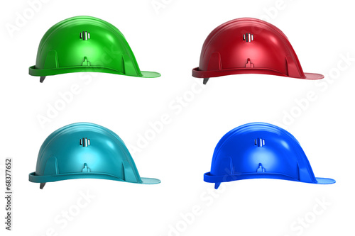 yellow red blue hardhat isolated
