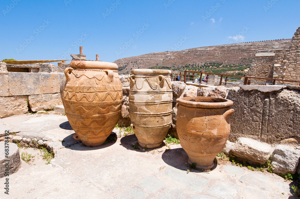 The Pithoi or storage jars at the Knossos palace.Crete, Greece. The Pithoi or storage jars at the Knossos palace.Crete, Greece.