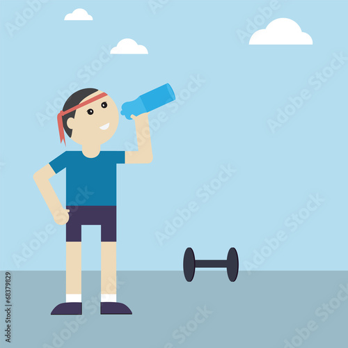Athletic man with water bottle after his exercising outdoor,vect