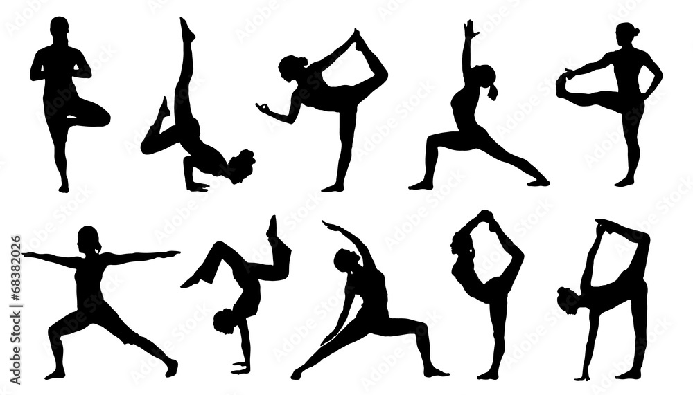 yoga silhouettes - obrazy, fototapety, plakaty 