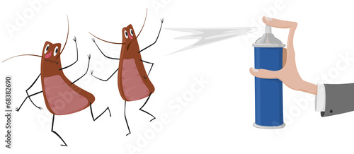 Spraying insecticide on cockroaches