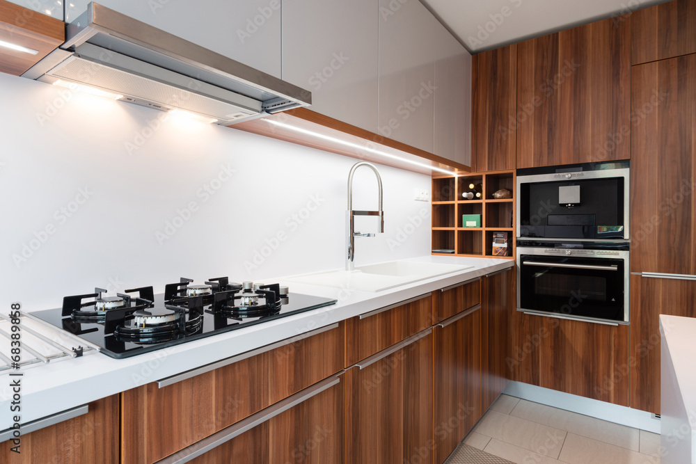 Contemporary kitchen interior in modern house - obrazy, fototapety, plakaty 