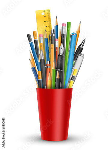 Pen and pencils in glass