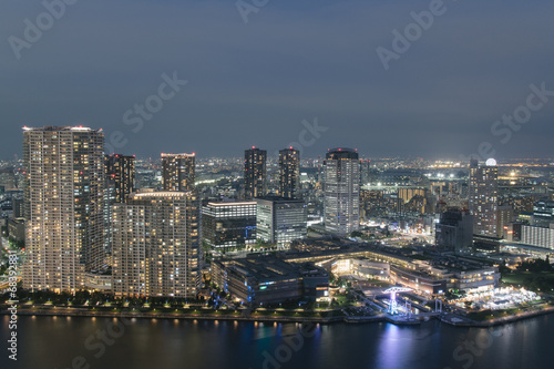 Tokyo Bay area from above at night
