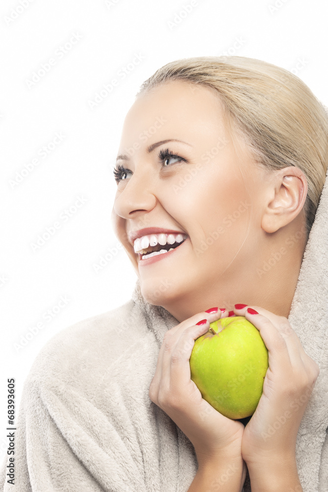 Dental Health Concept: Portrait of Young  Smiling Caucasian Woma