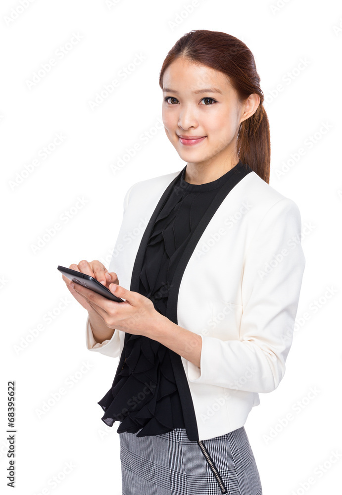 Asian young secretary use cellphone Asian young secretary use cellphone