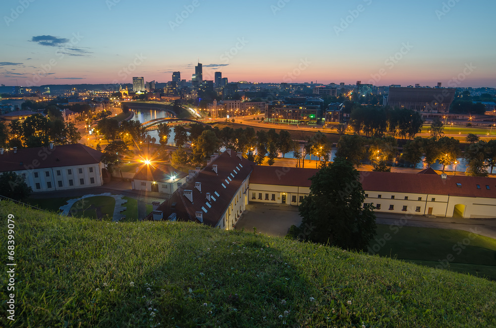 Aerial night panorama of Vilnius, capital city of Lithuania